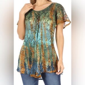 APT.9 Green Y2K Patterned Blouse 1 X